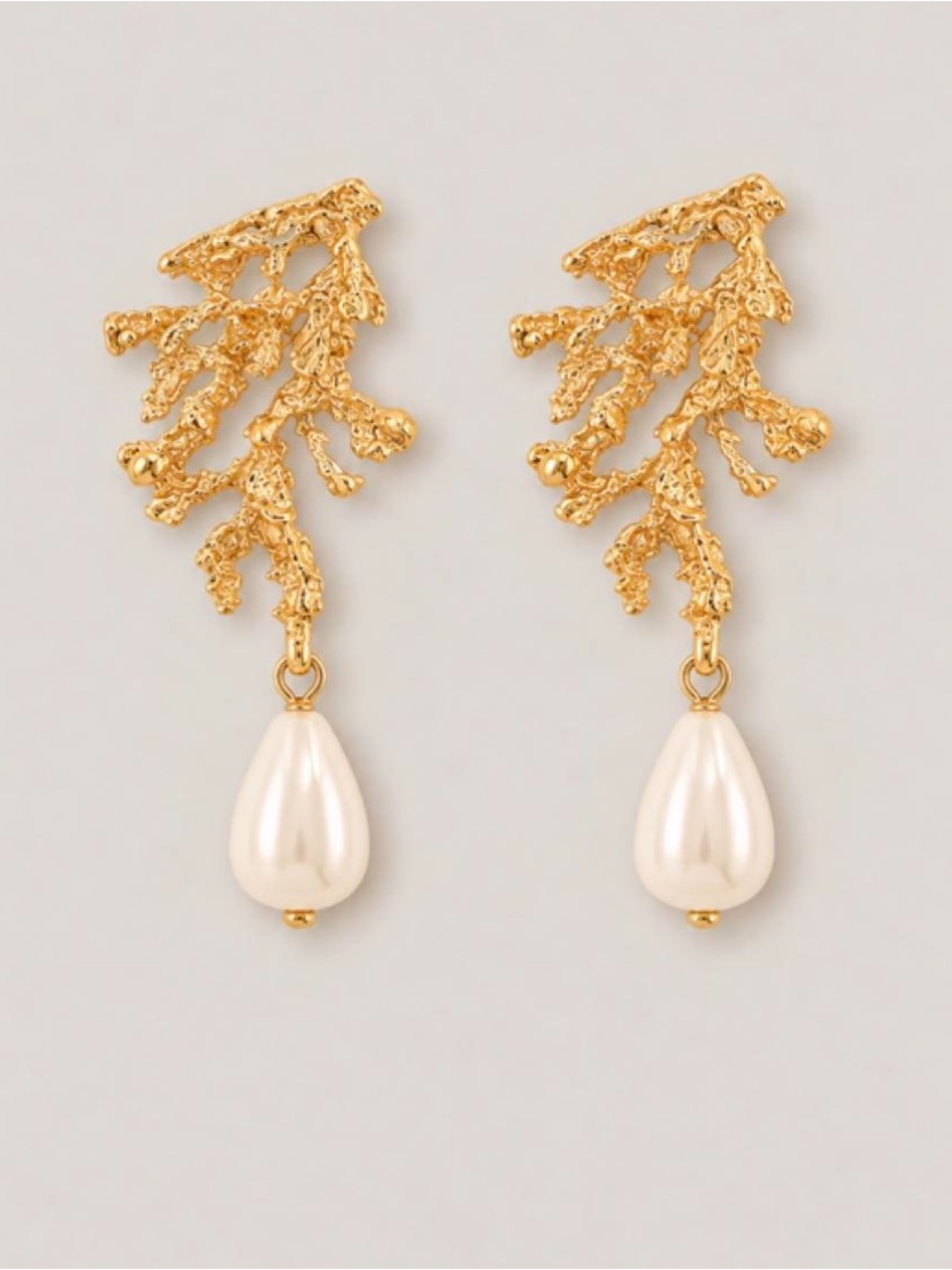 New! Gold Coral Pearl Drop Earrings NWOT